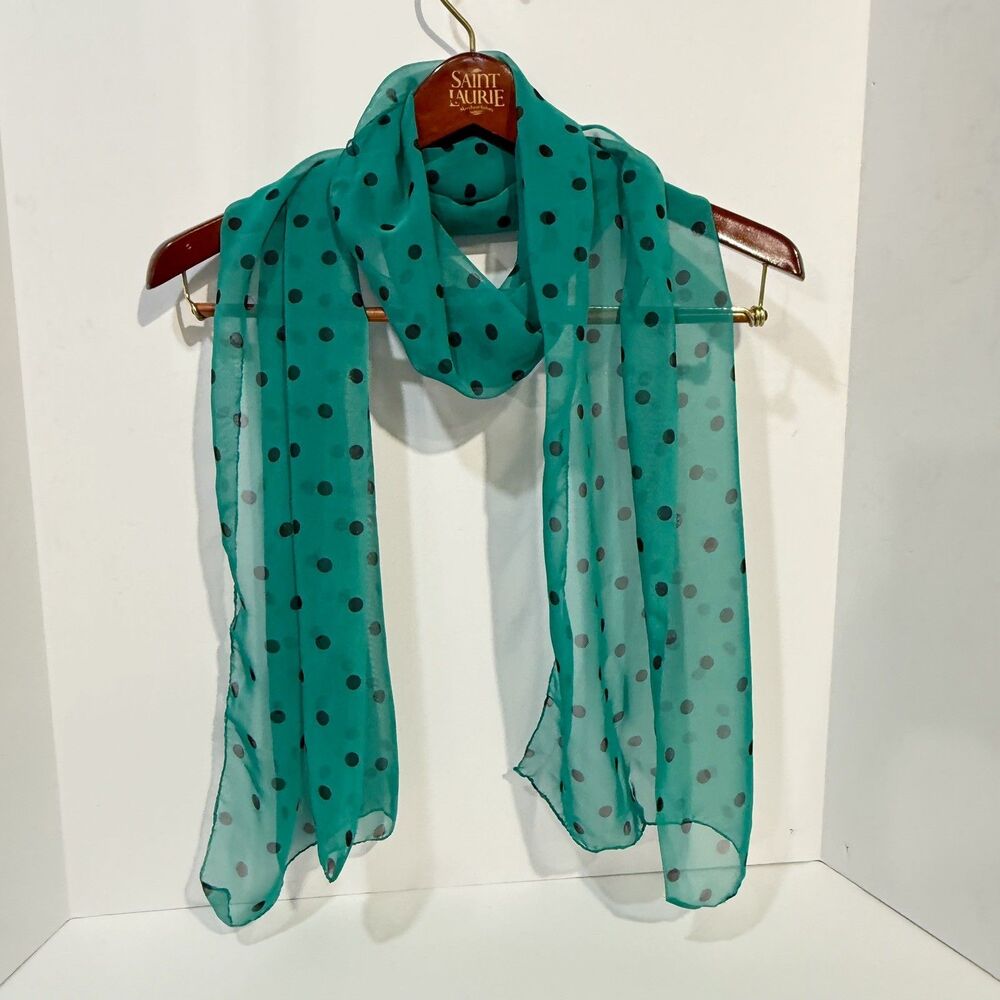 Women's Silk Feel Green & Black Polka Dot Print Scarf